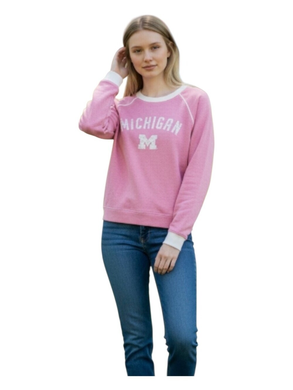 47 Brand Womens Pink Michigan Wolverines College NCAA Fan Gear Sweatshirt Small